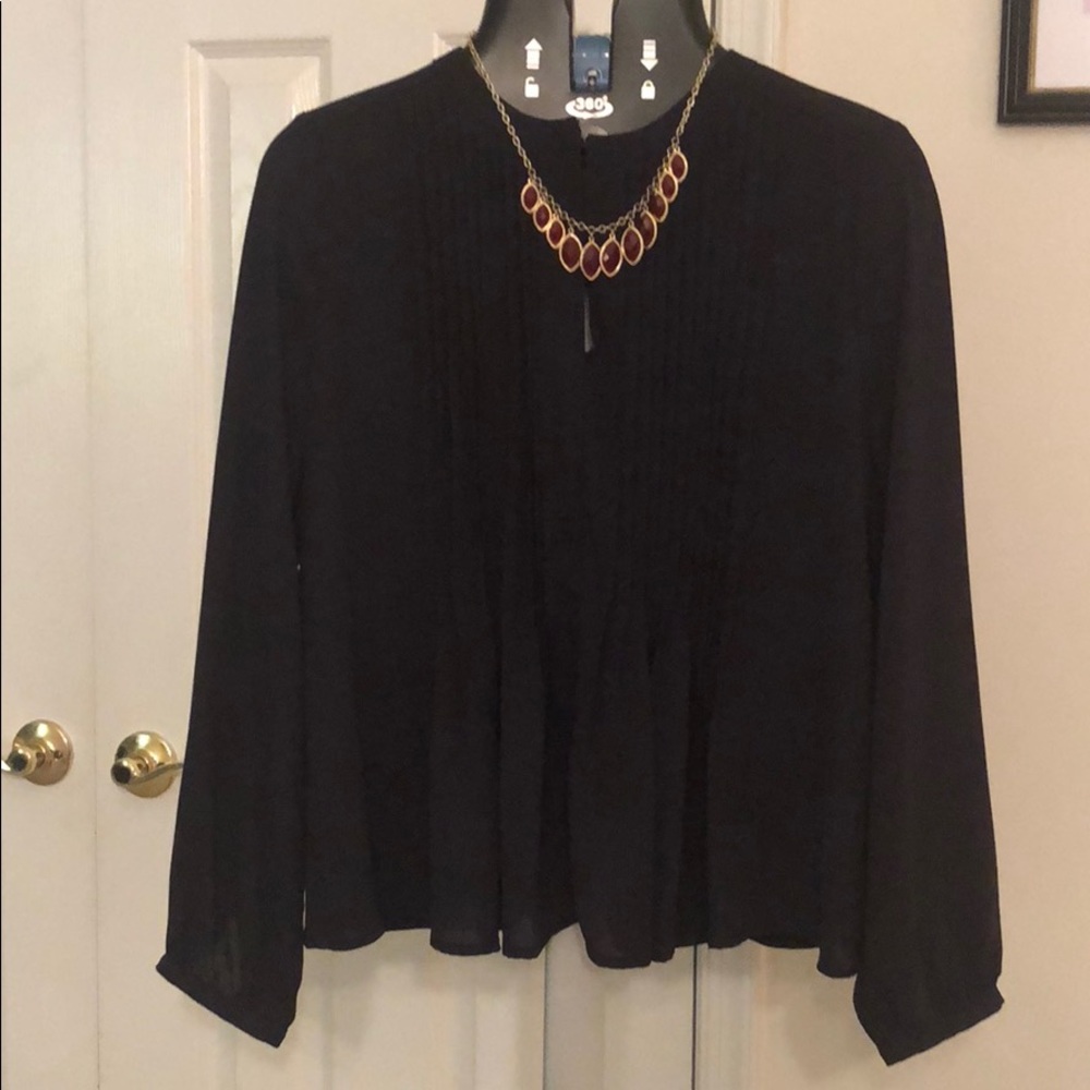 Anne‎ Taylor Blouse Navy Blue Medium Petite